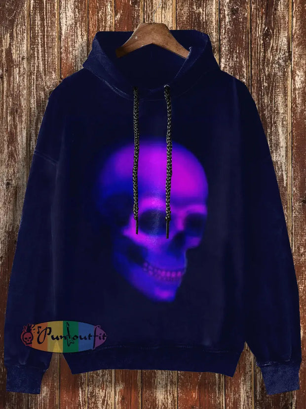 Unisex Pruple Skull Print Halloween Casual Hooded Sweatshirt Black / S