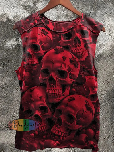 Unisex Punk Blood Skulls Print Casual Crew Neck Vest Colorful / S