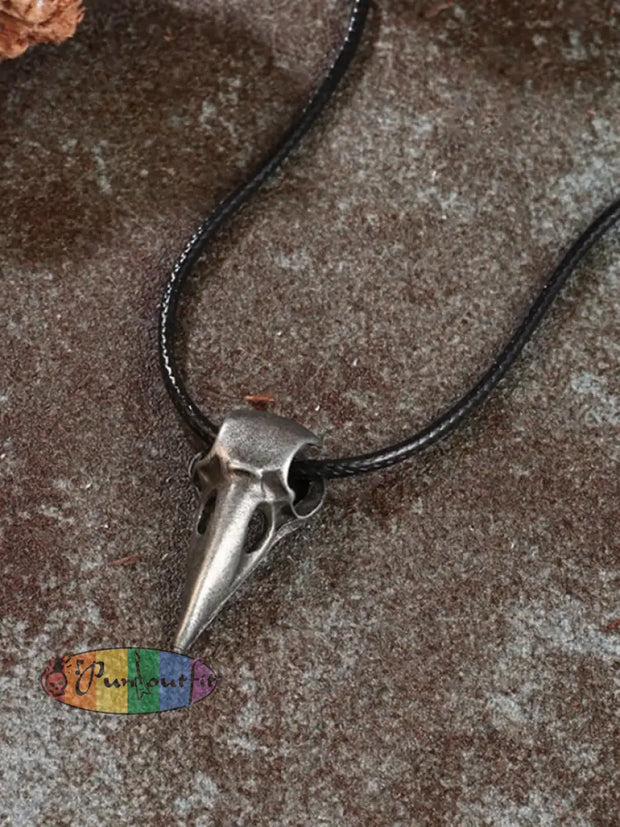 Unisex Punk Metal Skull Crow Head Pendant Necklace Acc