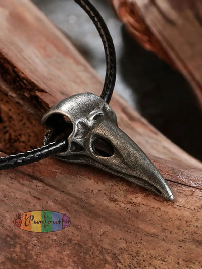 Unisex Punk Metal Skull Crow Head Pendant Necklace Silver / One Size Acc