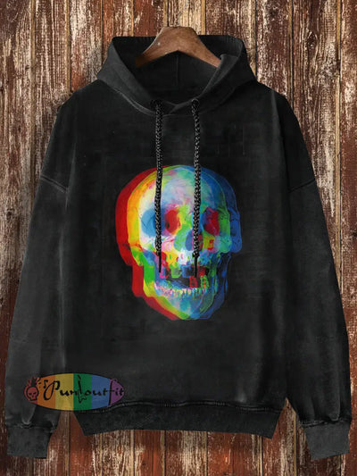 Unisex Punk Skull Halloween Print Casual Hooded Sweatshirt Black / S