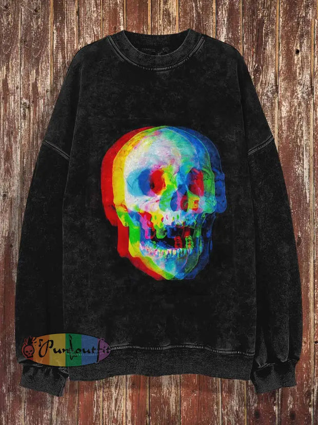 Unisex Punk Skull Halloween Print Crew Neck Casual Sweatshirt / S