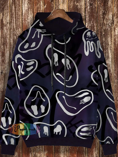 Unisex Quirky Design Retro Printed Casual Loose Long Sleeved Hooded Sweatshirt Purple / S