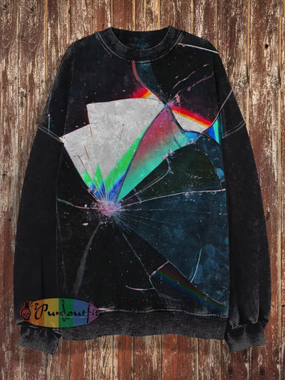 Unisex Rainbow Glass Print Crew Neck Casual Sweatshirt Black / S