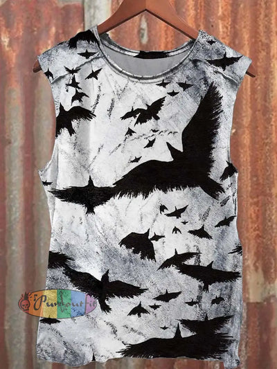 Unisex Raven Print Casual Tank Top As Picture / S