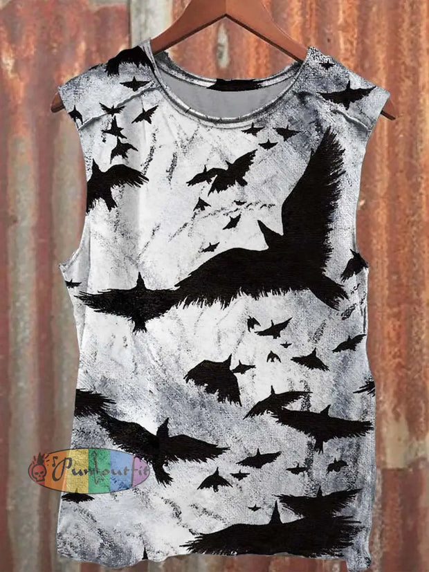 Unisex Raven Print Casual Tank Top As Picture / S