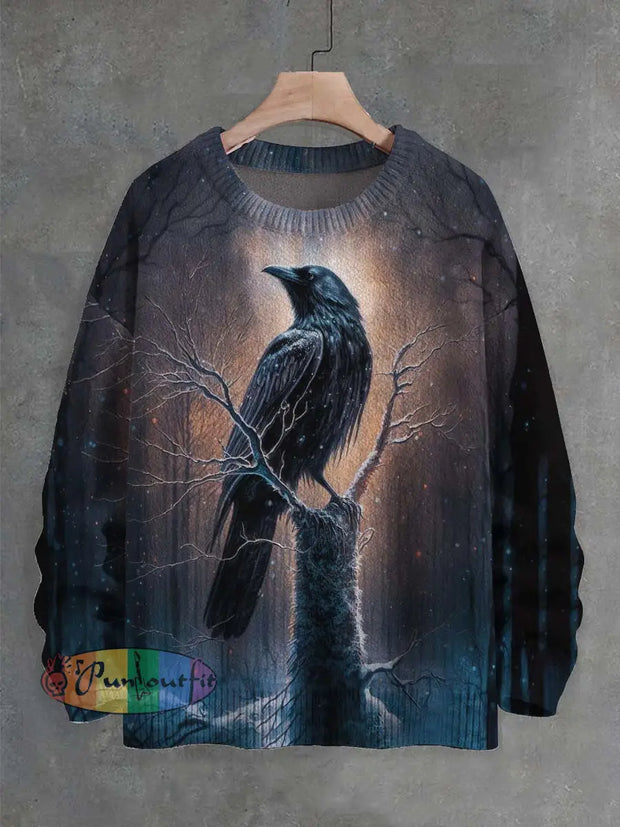 Unisex Raven Print Crew Neck Sweater As Picture / S