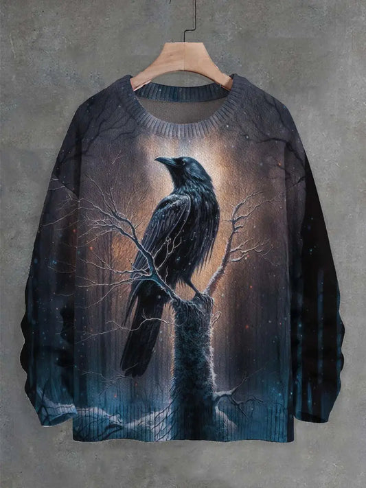 Unisex Raven Print Crew Neck Sweater As Picture / S