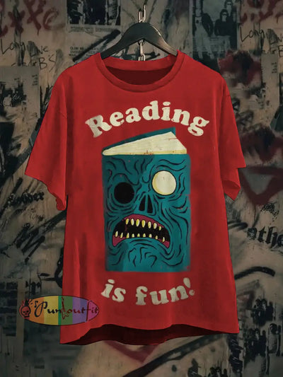 Unisex Reading Is Fun Abstract Print Design T-Shirt Red / S