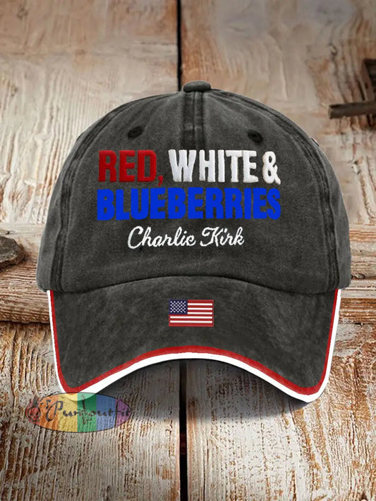 Unisex Red White Blueberries Charlie Kirk Print Hat Black / ONE