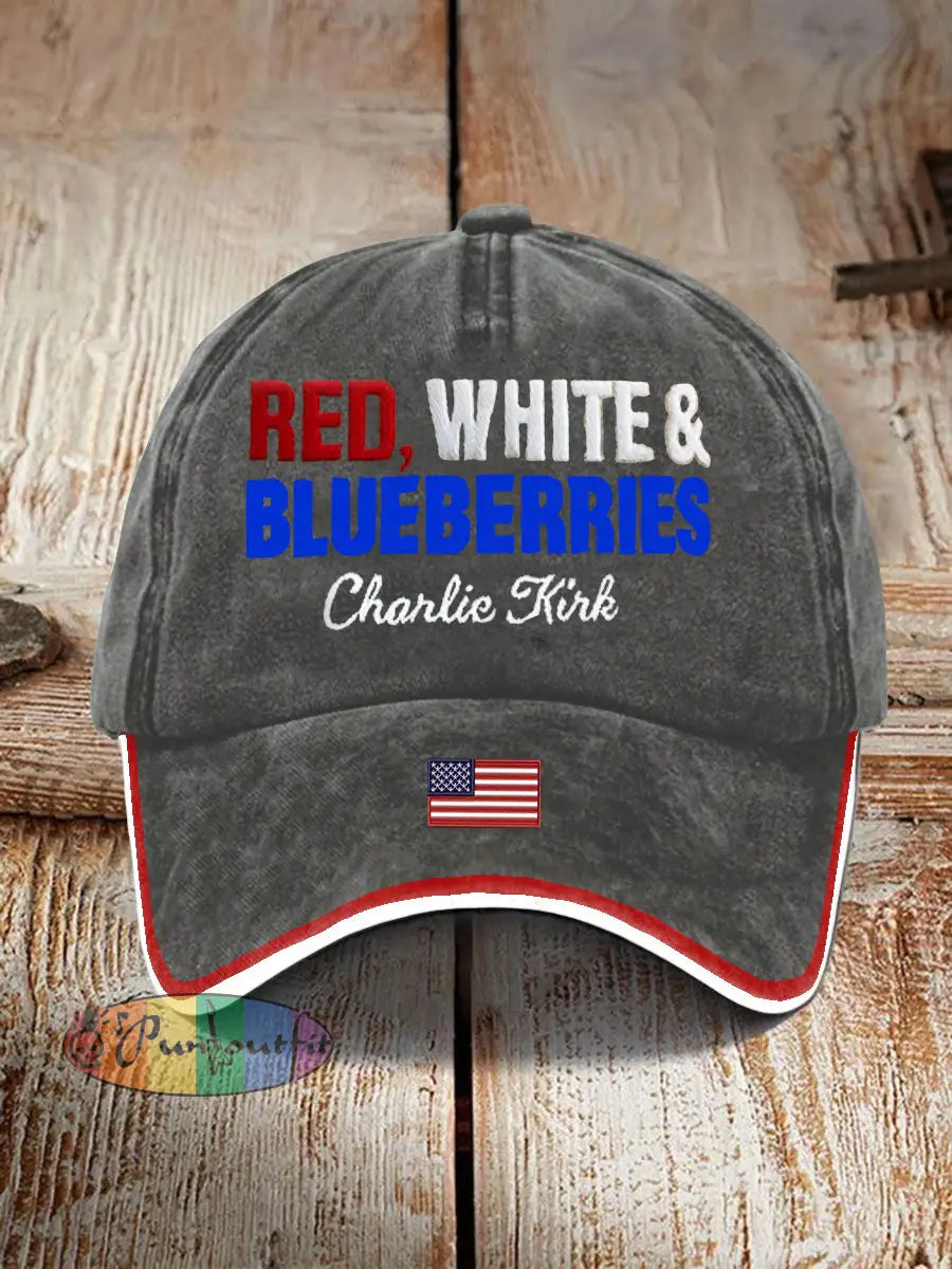Unisex Red White Blueberries Charlie Kirk Print Hat Gray / ONE