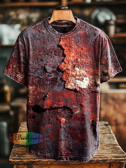 Unisex Retro Aged Rust Printed Casual Loose Short Sleeve T-Shirt