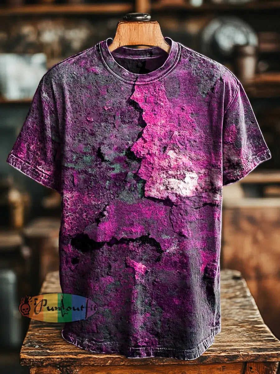 Unisex Retro Aged Rust Printed Casual Loose Short Sleeve T-Shirt