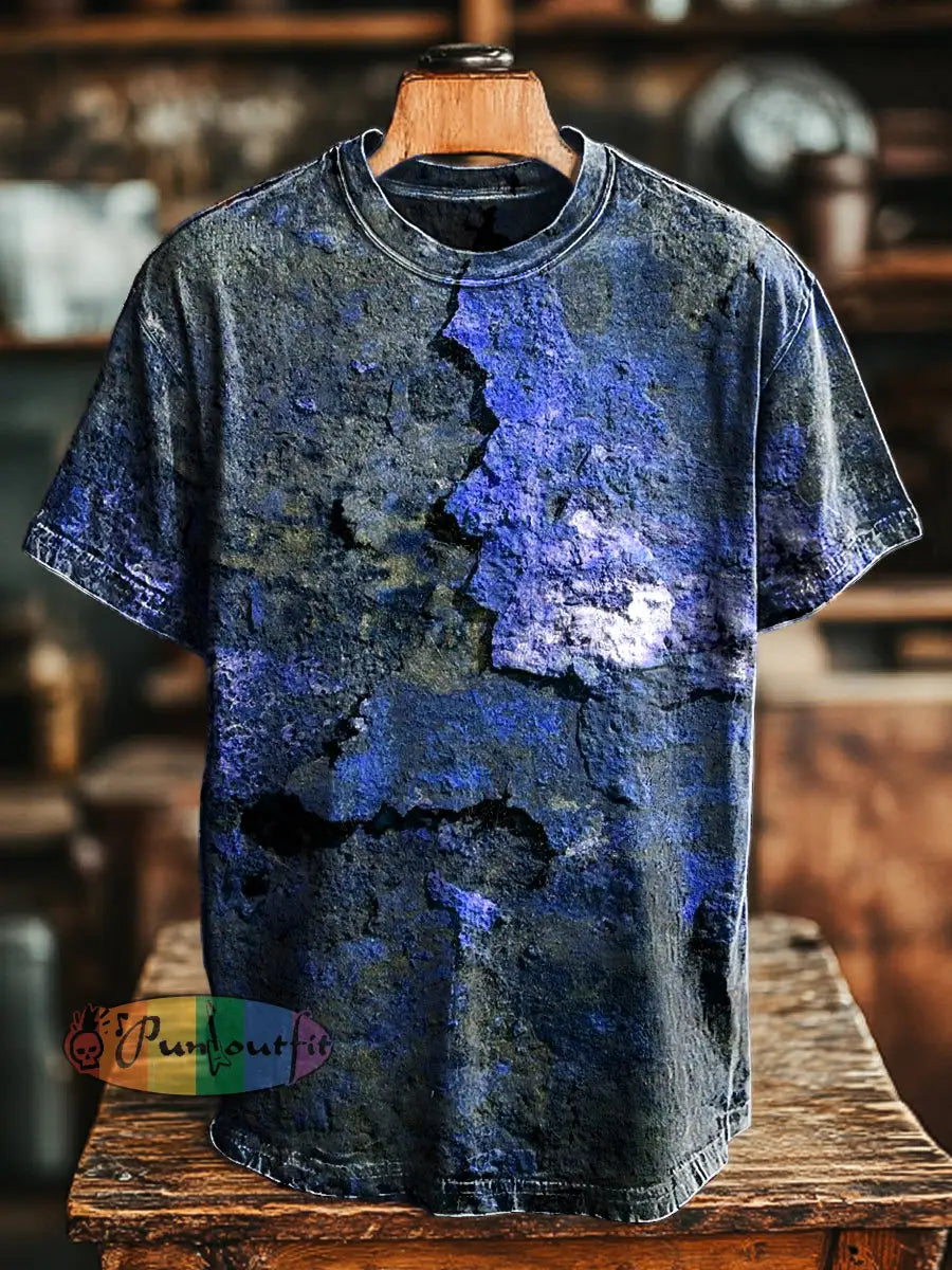 Unisex Retro Aged Rust Printed Casual Loose Short Sleeve T-Shirt Royal Blue / S