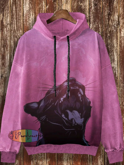 Unisex Retro Animal Pattern Printed Casual Fashion Long Sleeved Loose Hooded Sweatshirt Pink / S