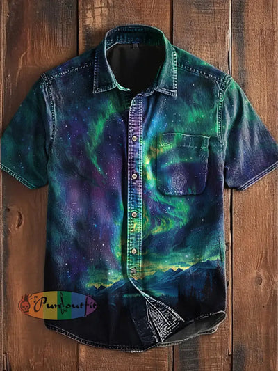 Unisex Retro Colourful Magic Fantasy Art Abstract Print Casual Upgraded Cotton Short Sleeve Pocket Shirt As picture / S