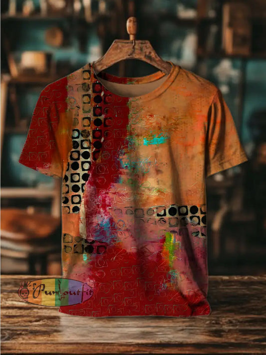 Unisex Retro Colourful Polka Dot Art Abstract Print Casual Cotton Short Sleeve T-Shirt Red / S