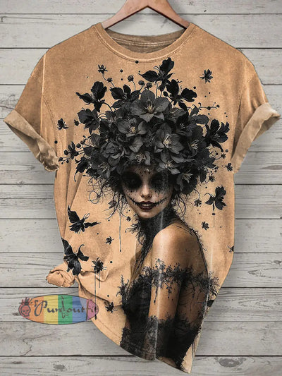 Unisex Retro Printed Vintage Fashion Loose Short Sleeve T-Shirt Fleshcolor / S