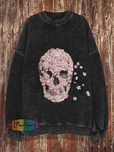 Unisex Rose Skull Halloween Print Crew Neck Casual Sweatshirt Black / S