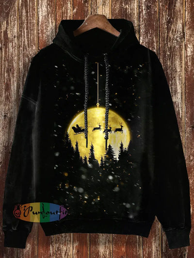 Unisex Santa Claus Print Halloween Casual Hooded Sweatshirt Black / S