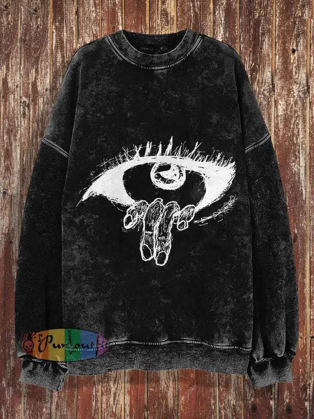 Unisex Scare Eyes Print Halloween Crew Neck Casual Sweatshirt Black / S