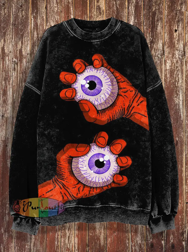 Unisex Scare Print Halloween Crew Neck Casual Sweatshirt Black / S