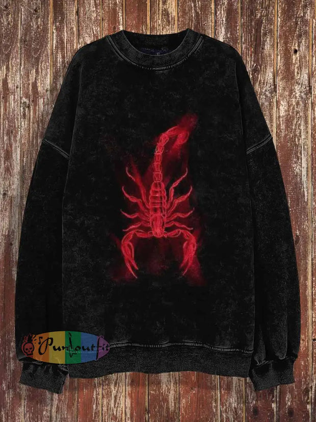 Unisex Scorpion Print Halloween Crew Neck Casual Sweatshirt Black / S