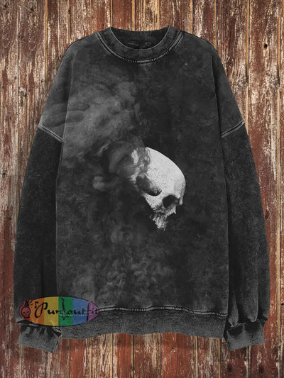 Unisex Skull And Black Magic Print Crew Neck Casual Sweatshirt / S