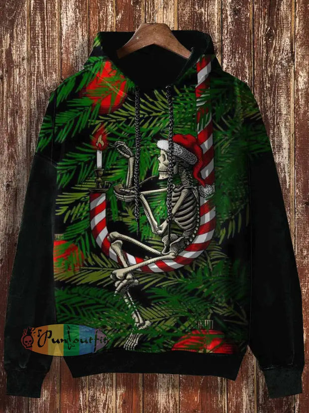 Unisex Skull Christmas Eve Print Casual Hooded Sweatshirt Colorful / S