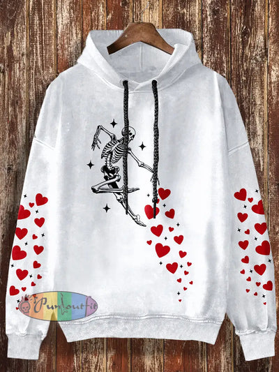 Unisex Skull Love Print Valentine Casual Hooded Sweatshirt Colorful / S