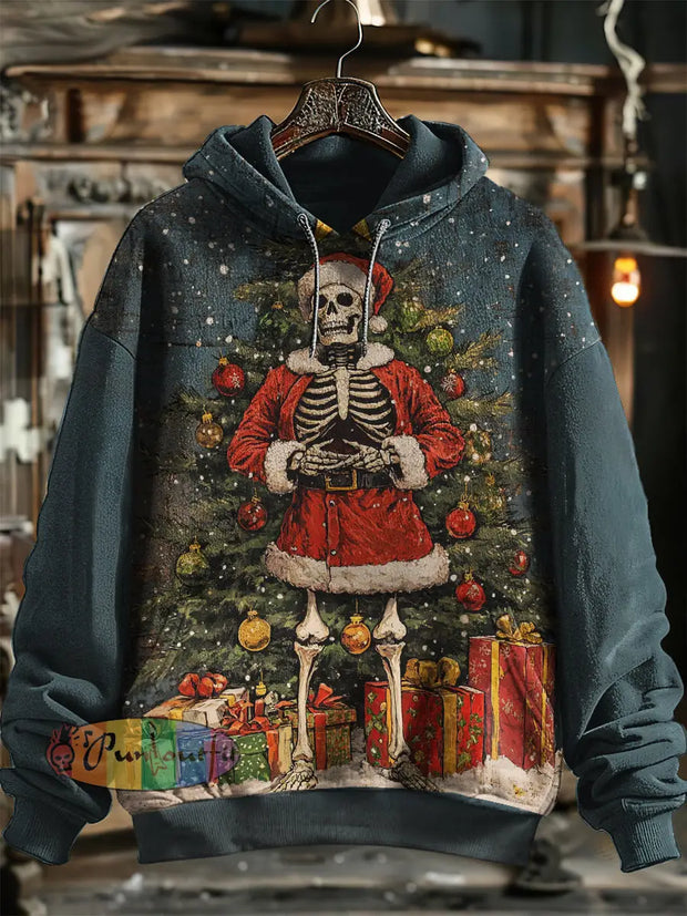 Unisex Skull Print Christmas Hooded Sweatshirt With Pocket Colorful / S