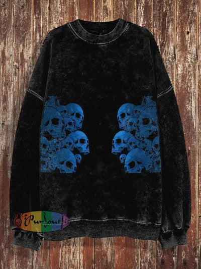 Unisex Skull Print Halloween Crew Neck Casual Sweatshirt Black / S