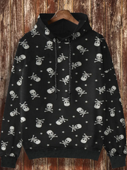 Men's retro skull print casual fashion lapel long sleeved shirt