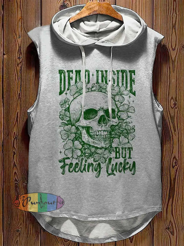 Unisex Skull St. Patrick’s Day Print Casual Hooded Tank Top Gray / S