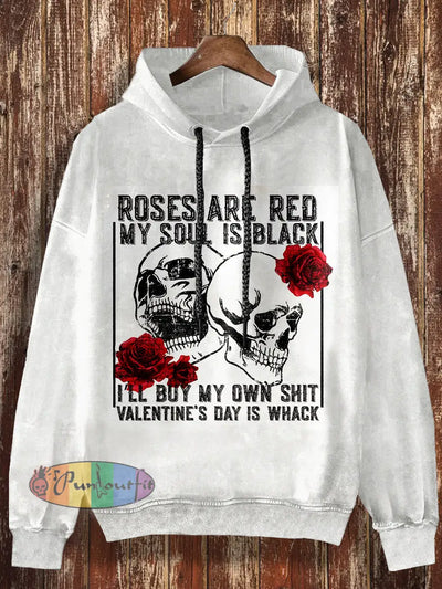 Unisex Skull Valentine Print Casual Hooded Sweatshirt Colorful / S