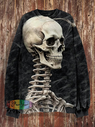 Unisex Skulls Print Halloween Crew Neck Casual Sweatshirt Black / S