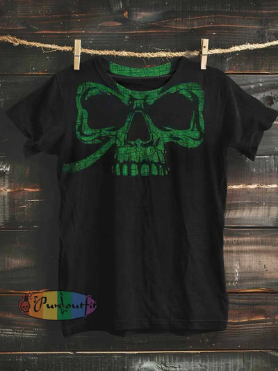 Unisex St. Patrick Skull Print Casual Short Sleeves T-Shirt Black / S