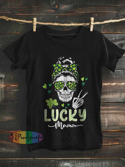 Unisex St. Patrick’s Lucky Skull Print Casual Short Sleeves T-Shirt Black / S