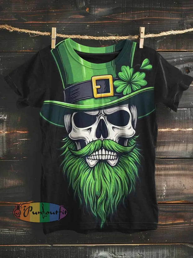 Unisex St. Patrick’s Skull Print Casual Short Sleeves T-Shirt Black / S