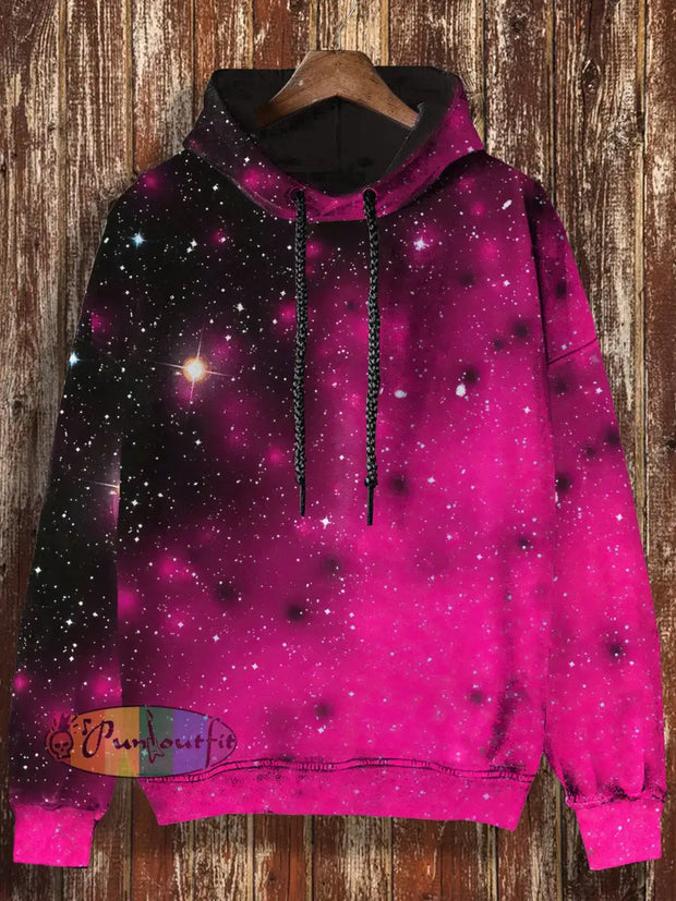 Unisex Starry Sky Gradient Halloween Print Casual Hooded Sweatshirt Colorful / S