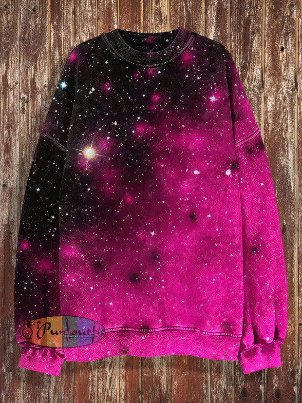 Unisex Starry Sky Gradient Halloween Print Crew Neck Casual Sweatshirt Colorful / S