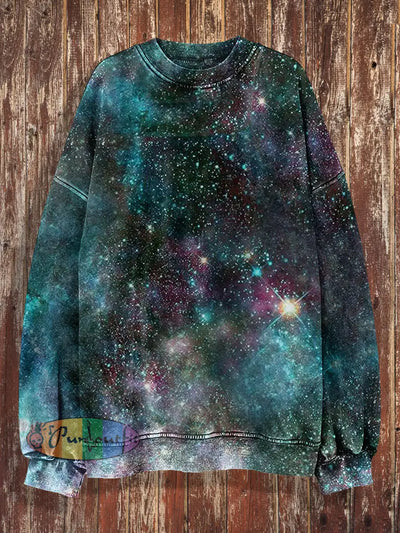 Unisex Starry Sky Print Halloween Crew Neck Casual Sweatshirt Colorful / S