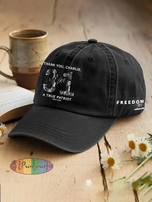 Unisex Thank You Charlie 31 True Patriot Printed Hat Black / ONE