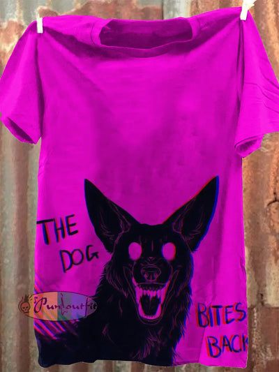 Unisex The Dog Bites Back Print Casual Short Sleeves T-Shirt Pink / S