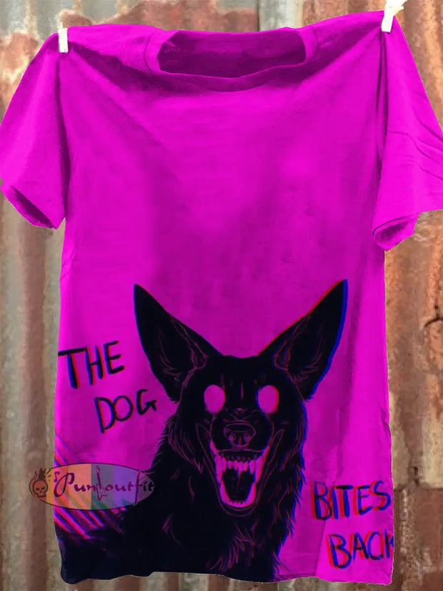 Unisex The Dog Bites Back Print Casual Short Sleeves T-Shirt Pink / S