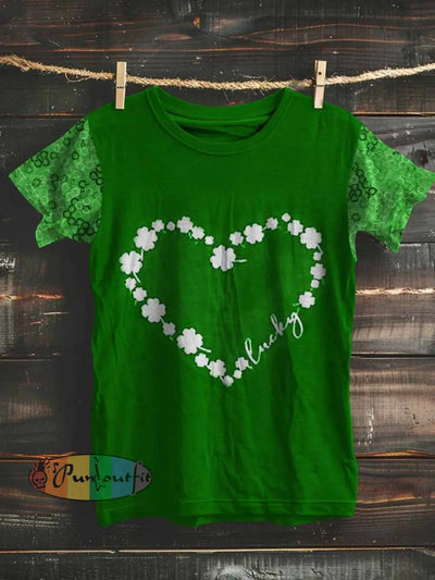 Unisex Three-leaf Clover Love Print Casual Short Sleeves T-Shirt Green / S