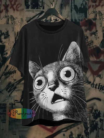 Unisex Thriller Cat Abstract Print Design T-Shirt Black / S