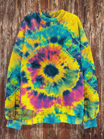 Unisex Tie-Dye Print Punk Crew Neck Casual Sweatshirt Colorful / S