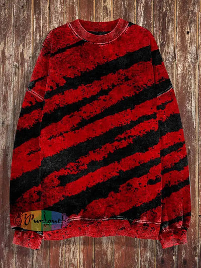 Unisex Tiger Stripes Print Halloween Crew Neck Casual Sweatshirt Red / S