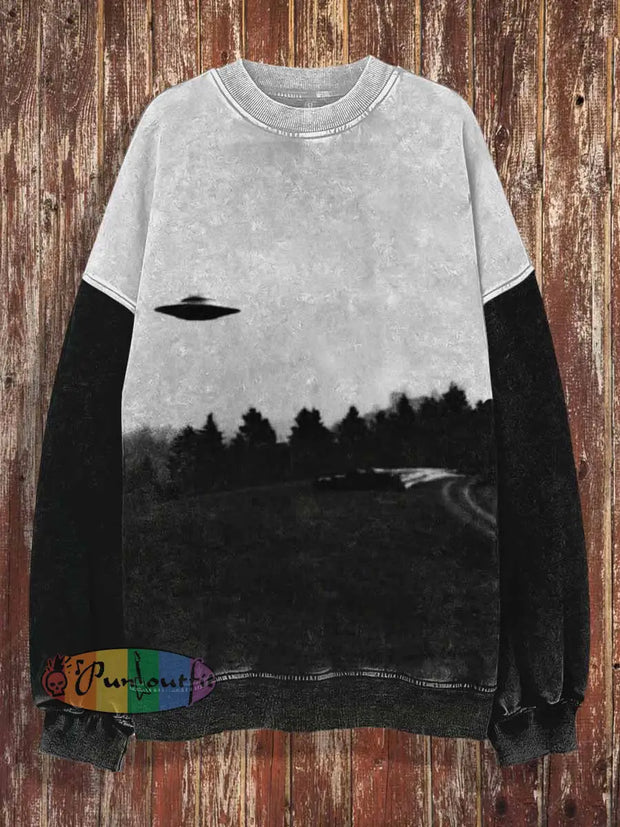 Unisex Ufo Print Halloween Crew Neck Casual Sweatshirt Colorful / S